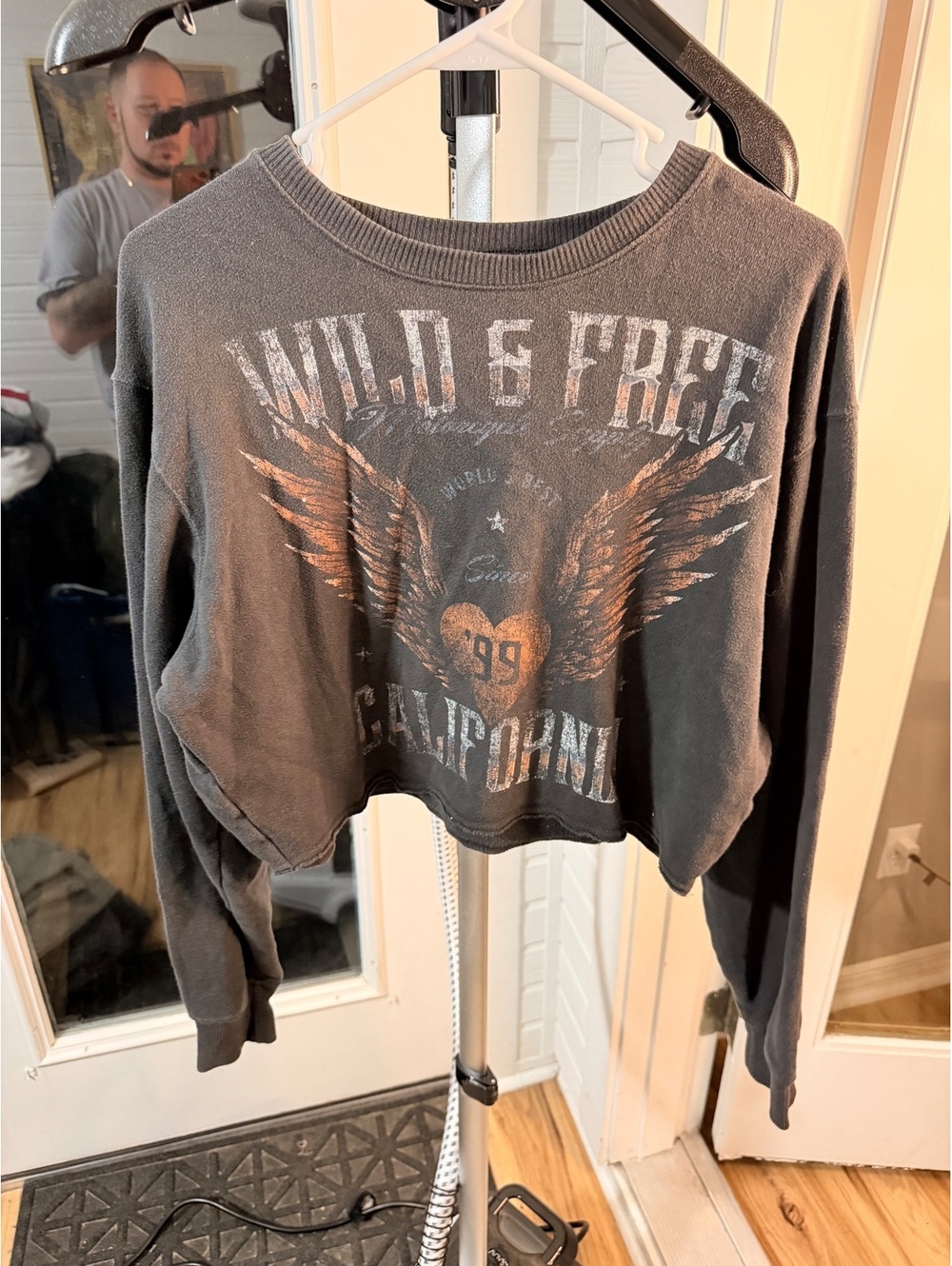 Hollister Wild & Free California Cropped Long Sleeve Top Gray